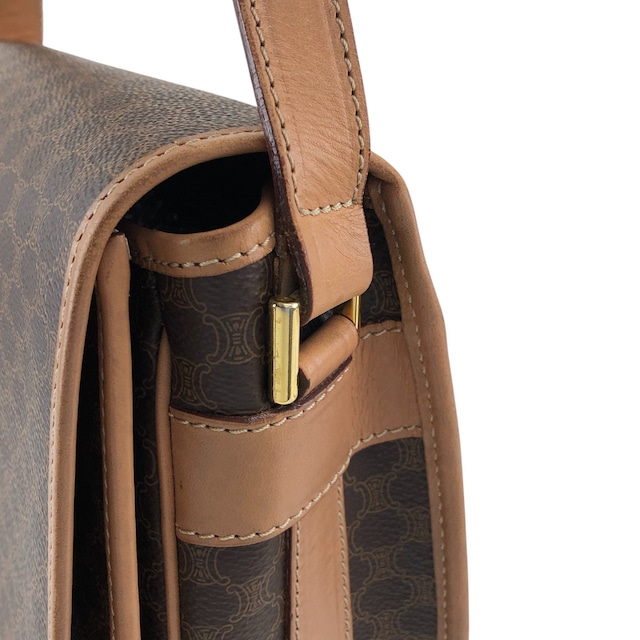 CELINE セリーヌ マカダム ショルダーバッグ ブラウン ブラゾン PVCレザー vintage ヴィンテージ オールド mgt7zs