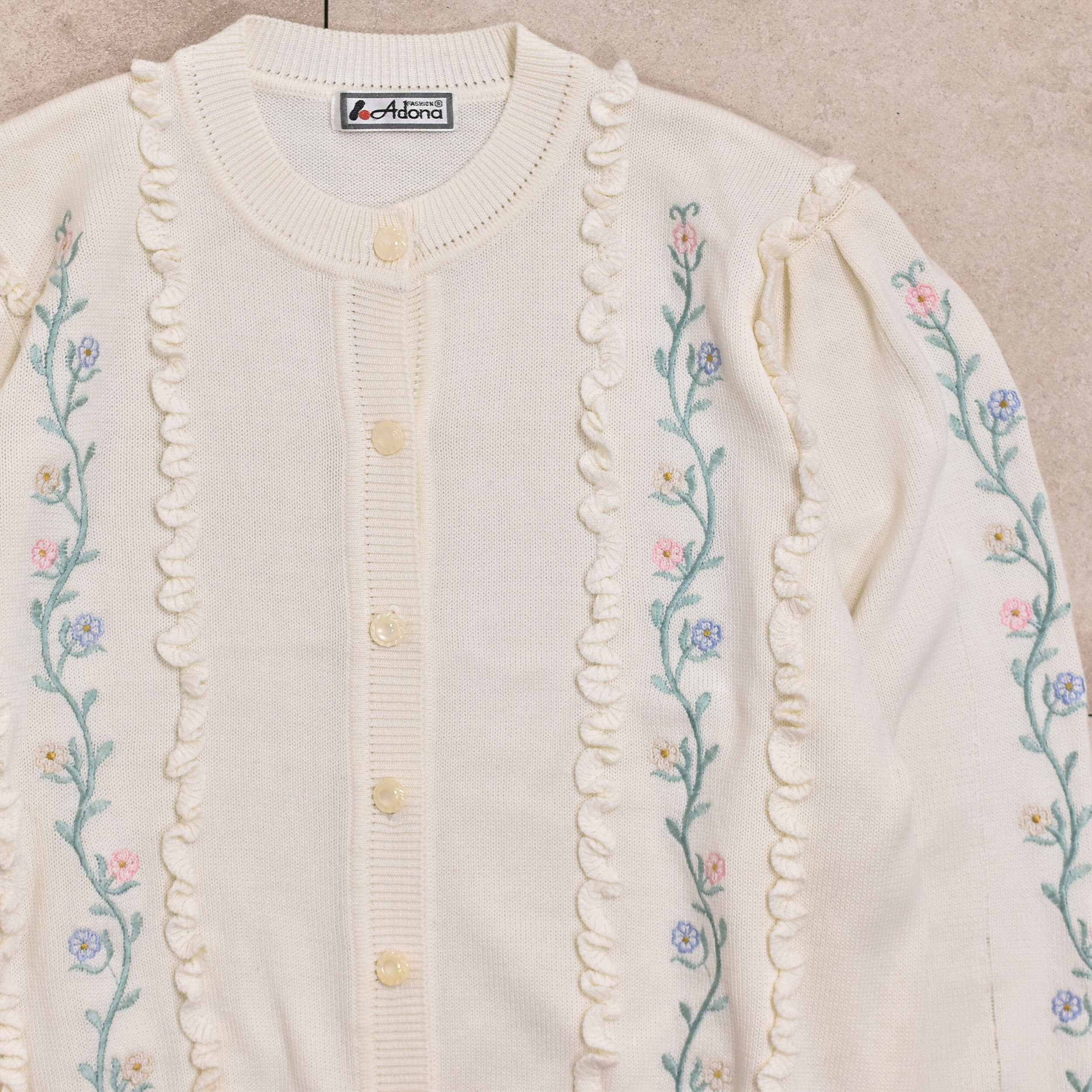 80~90s Jp vtg flower & frill design cardigan