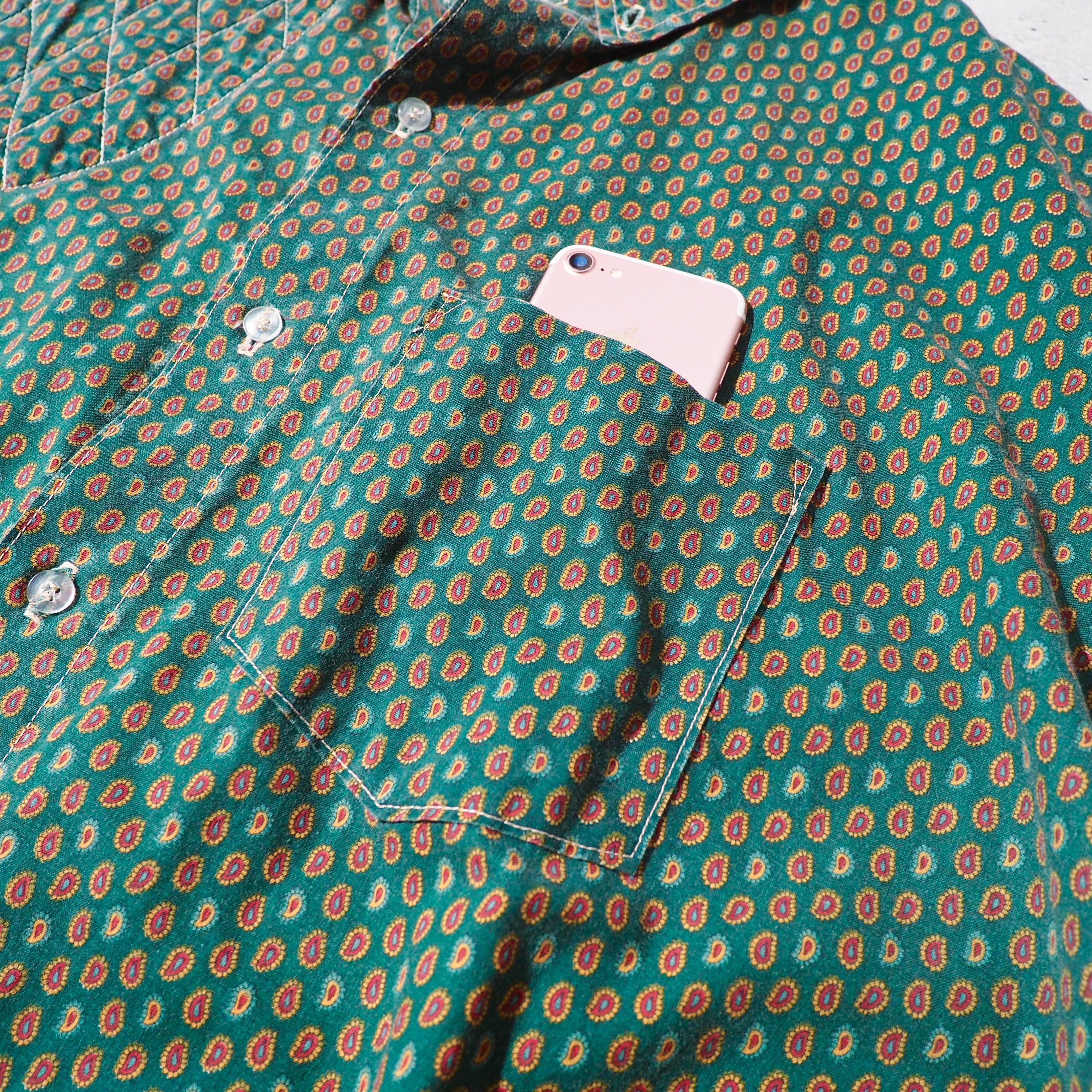 1990s Dull Green × Paisley pattern Vintage loose Hunting shirt