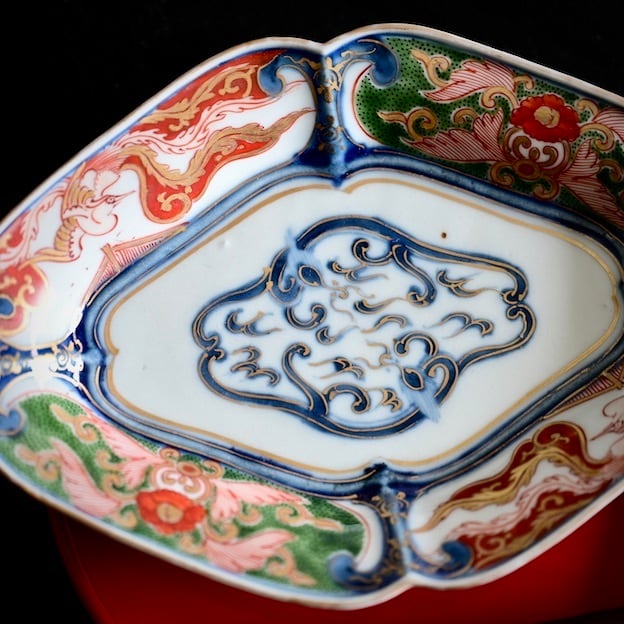 50538】【51140】 伊万里焼 錦手の菱皿 江戸(1枚)/ Nishikide Fan