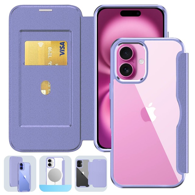 Zabarsii iPhone 16 用 ケース 手帳型 背面クリア アイフォン 16用 カバー あいふぉん16 スマホケース 紫