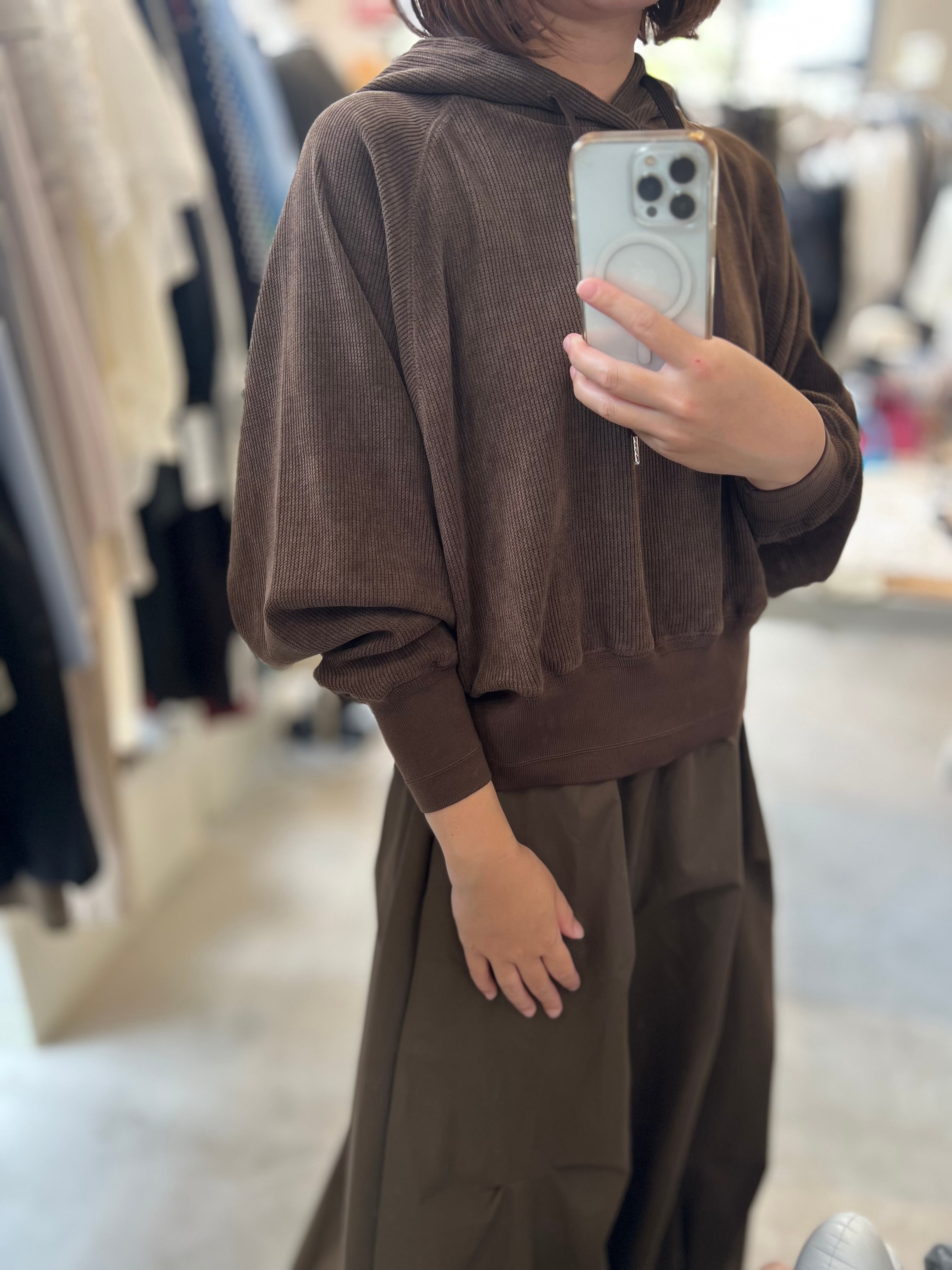 【SELECT】ベロアライクサーマルラグランフーディー 45-0694