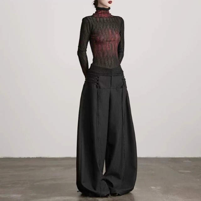 Sheer wave pattern stretch top C1288