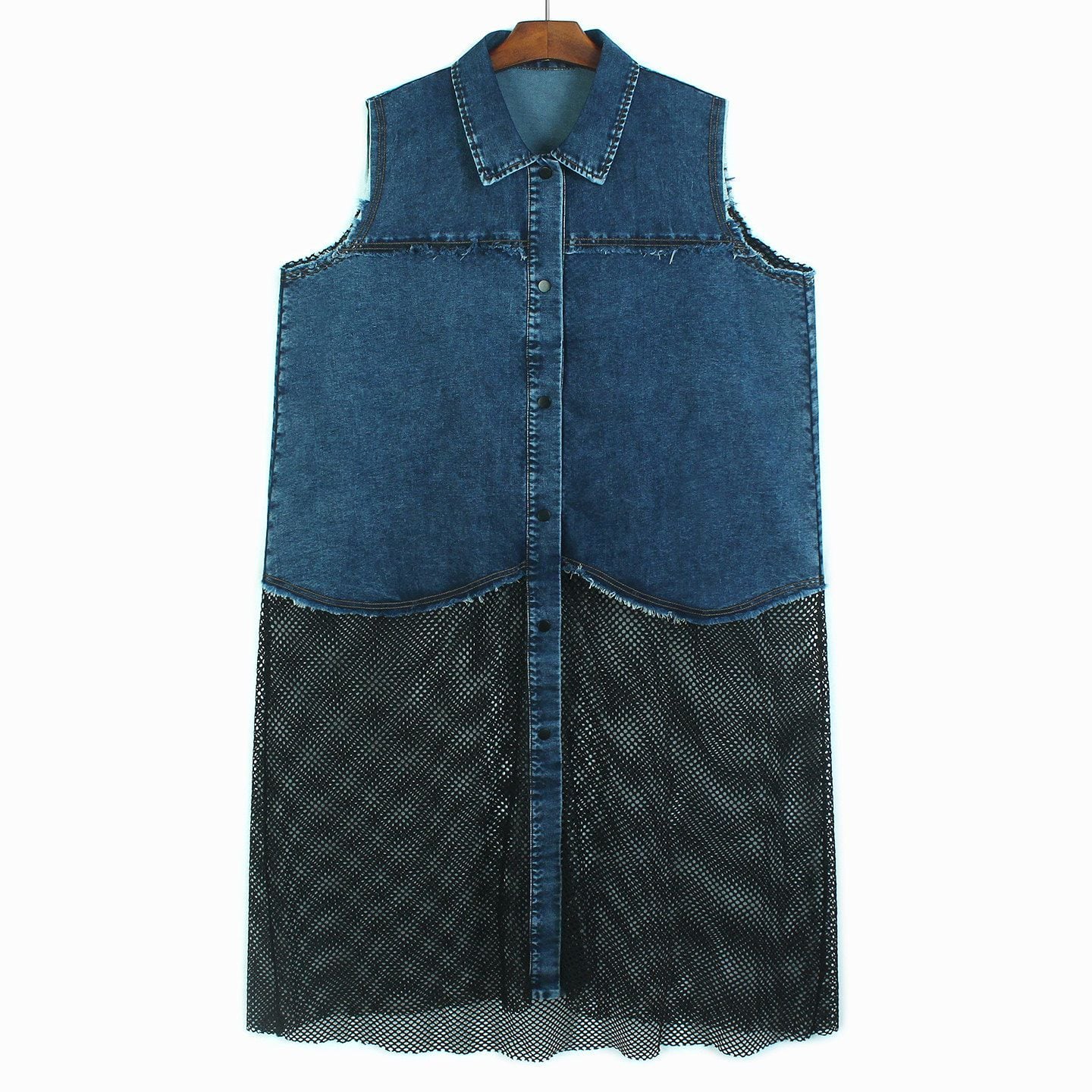 LAYERED MESH PANEL SLEEVELESS VEST DRESS M-18263