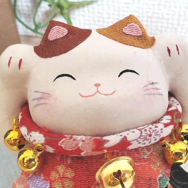 ちぎり和紙　かわいい鈴なり満福ねこ(三毛)