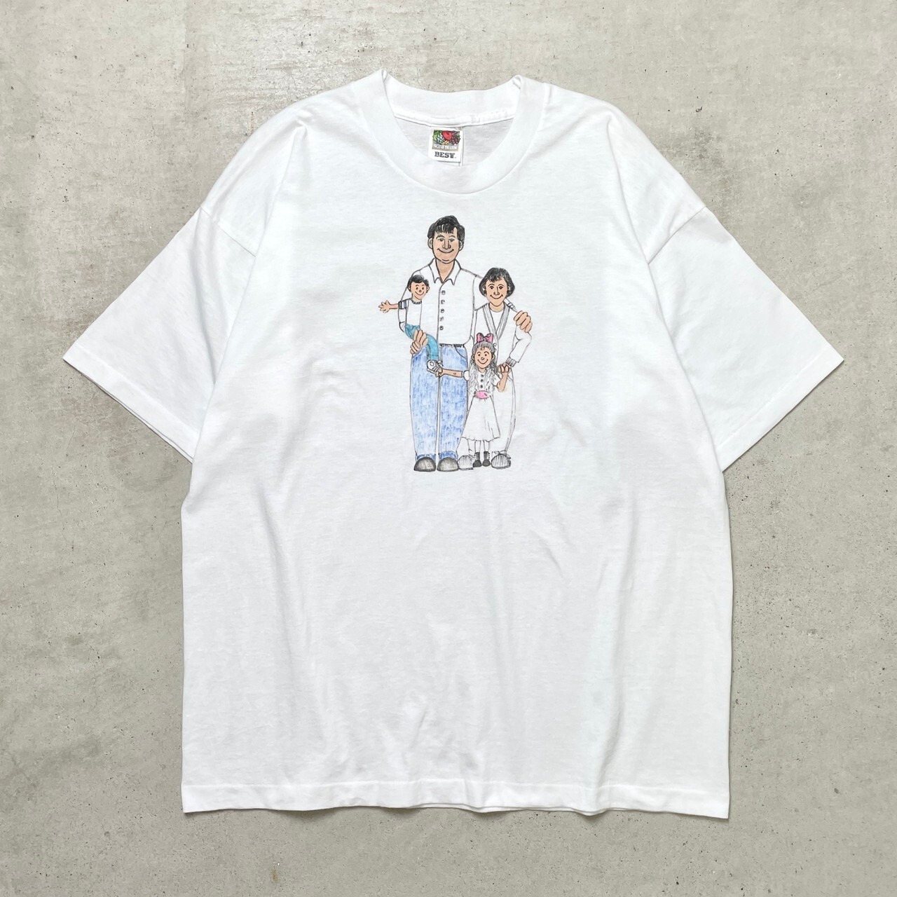 90年代 UNKNOWN ハンドペイント ファミリー 家族 プリントTシャツ 