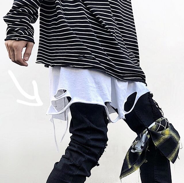 予約販売】 付け裾 レイヤード風 着け裾 重ね着風 メンズ ダメージ加工