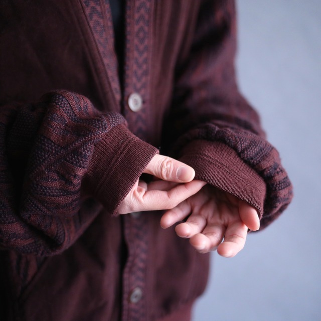 "fake suede × knit" crazy pattern blouson type 4b cardigan