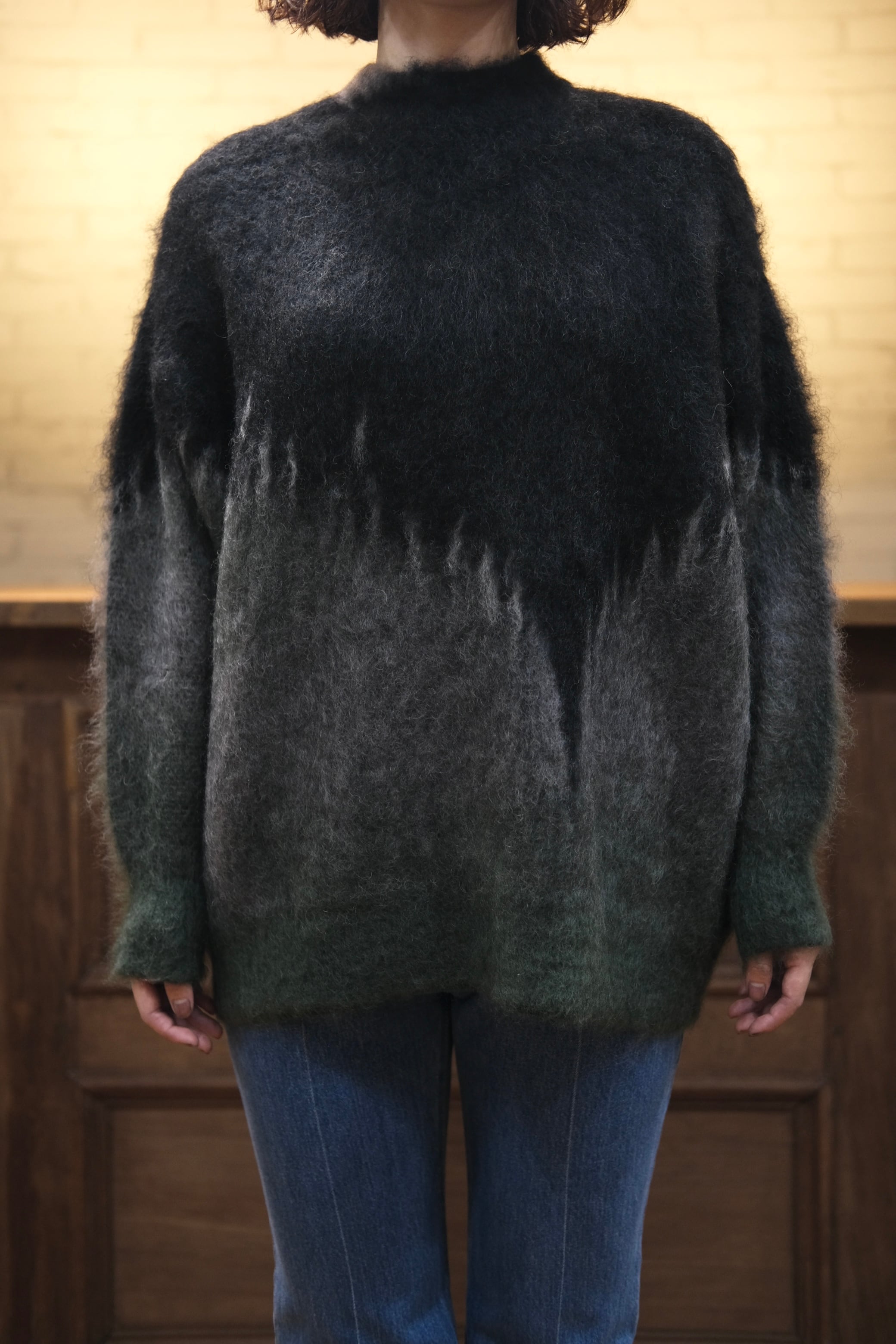 Mame Kurogouchi】Drip Glaze Pattern Mohair Knitted Top- khaki - | loop