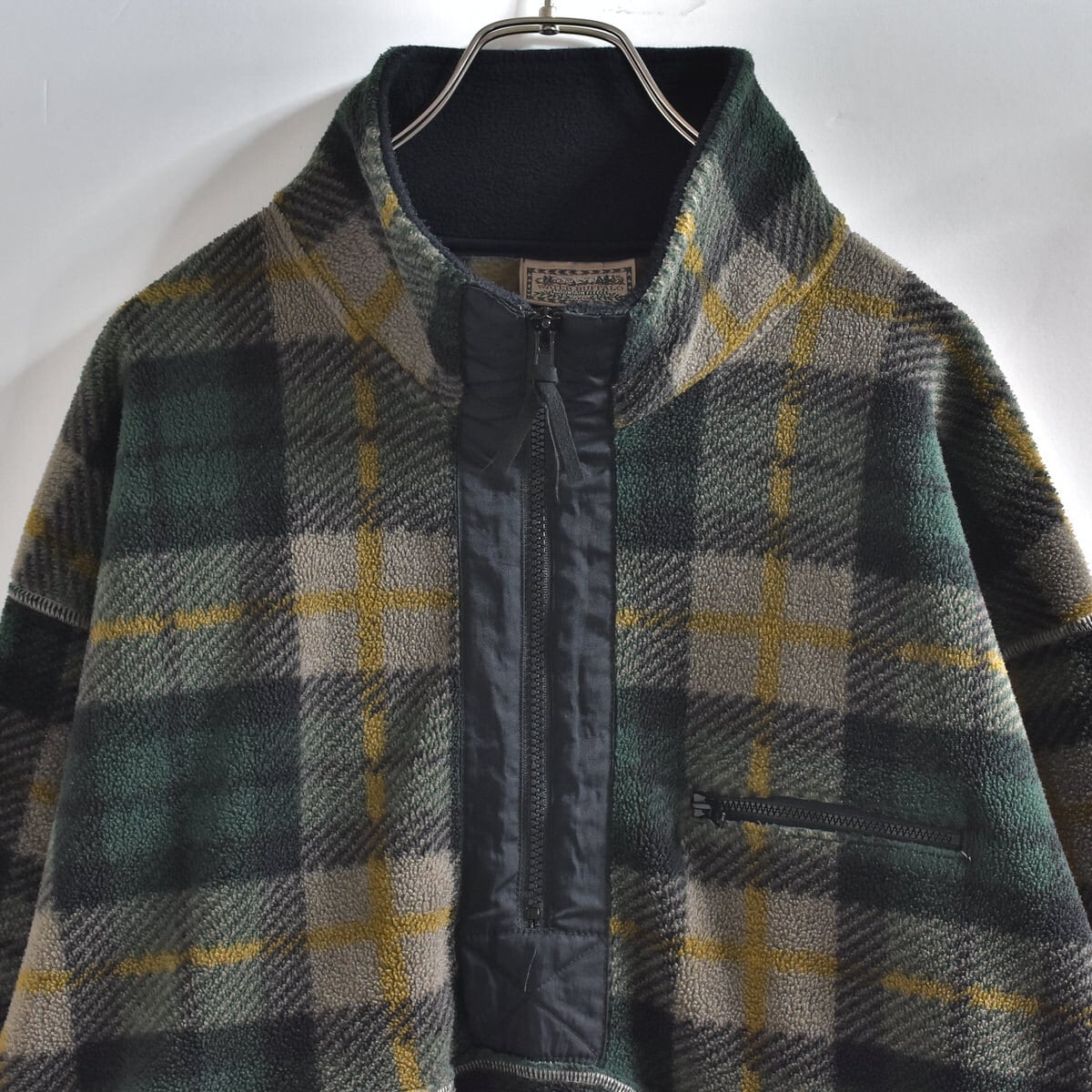 90s~ WATER BUFFALO チェック プルオーバー フリースジャケット ヴィンテージ 総柄 くすみグレージュ ビンテージ メンズL相当