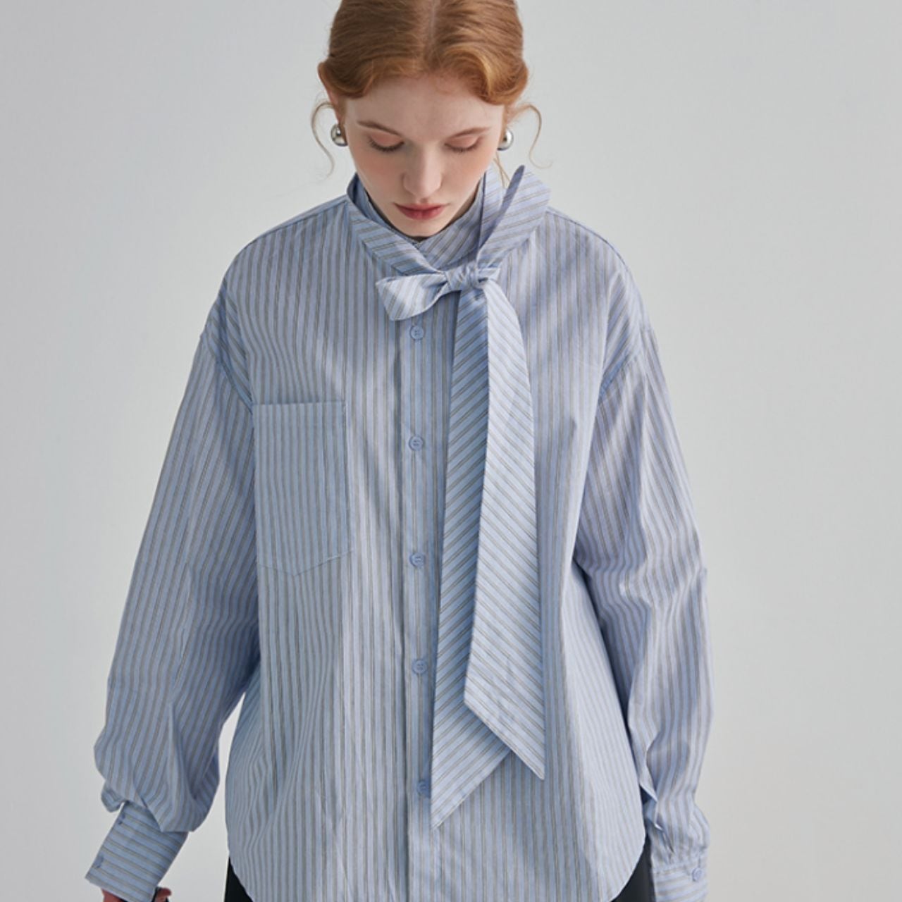Bleu Clair Stripe Tie Blouse F0477