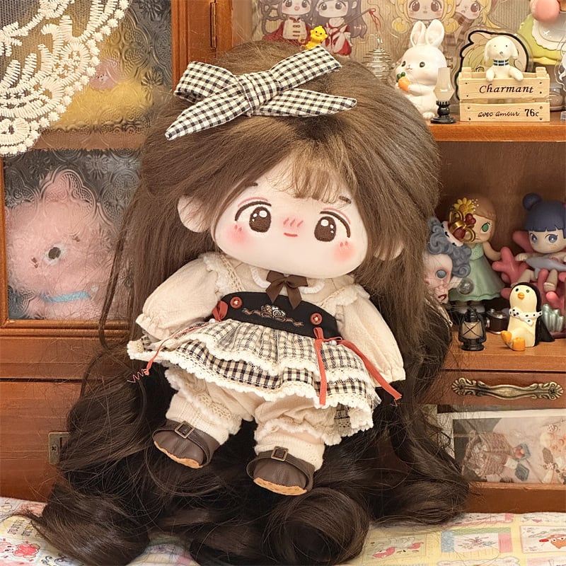 20cm ぬいぐるみ用 ウィッグ 巻き髪 ロングヘア ブラウン 頭囲33〜36cm