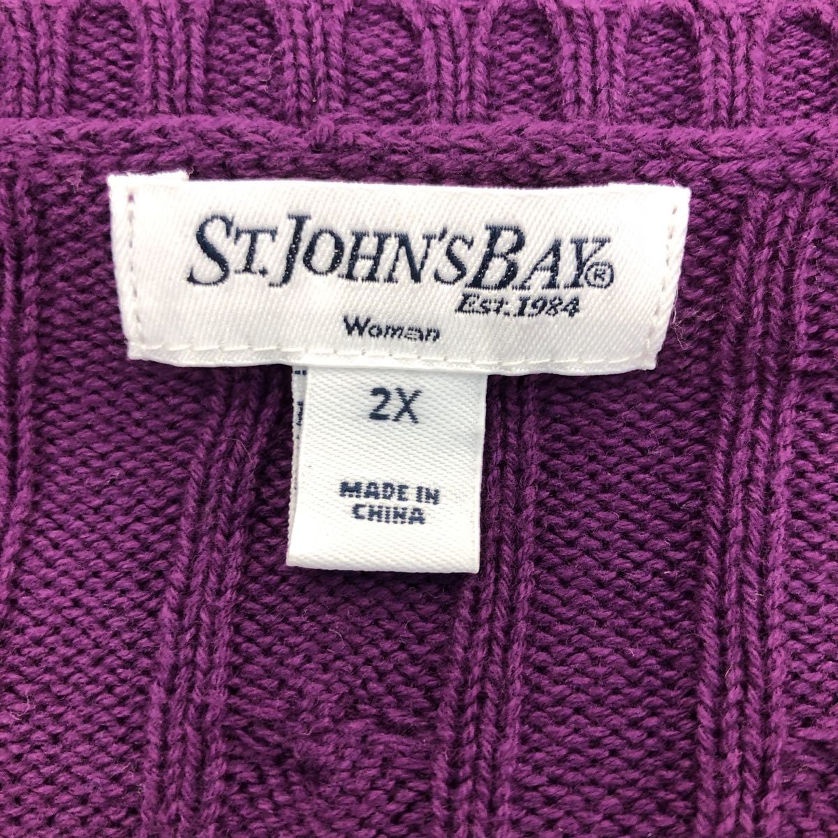 STJOHNSBAY ジョンズベイ コットンニット　紫色L ST.JOHN'SBAY 混紡 ニット セーター レディース 2X パープル セント
