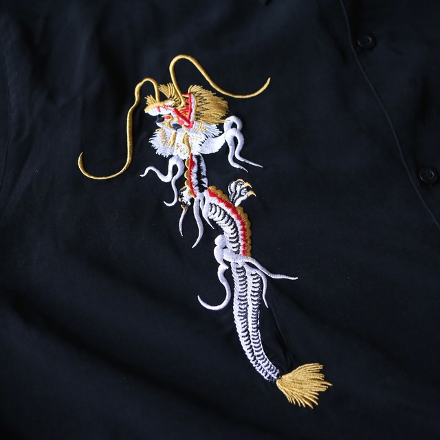 "KING SIZE" double dragon embroidery XXXXXL super over silhouette h/s shirt