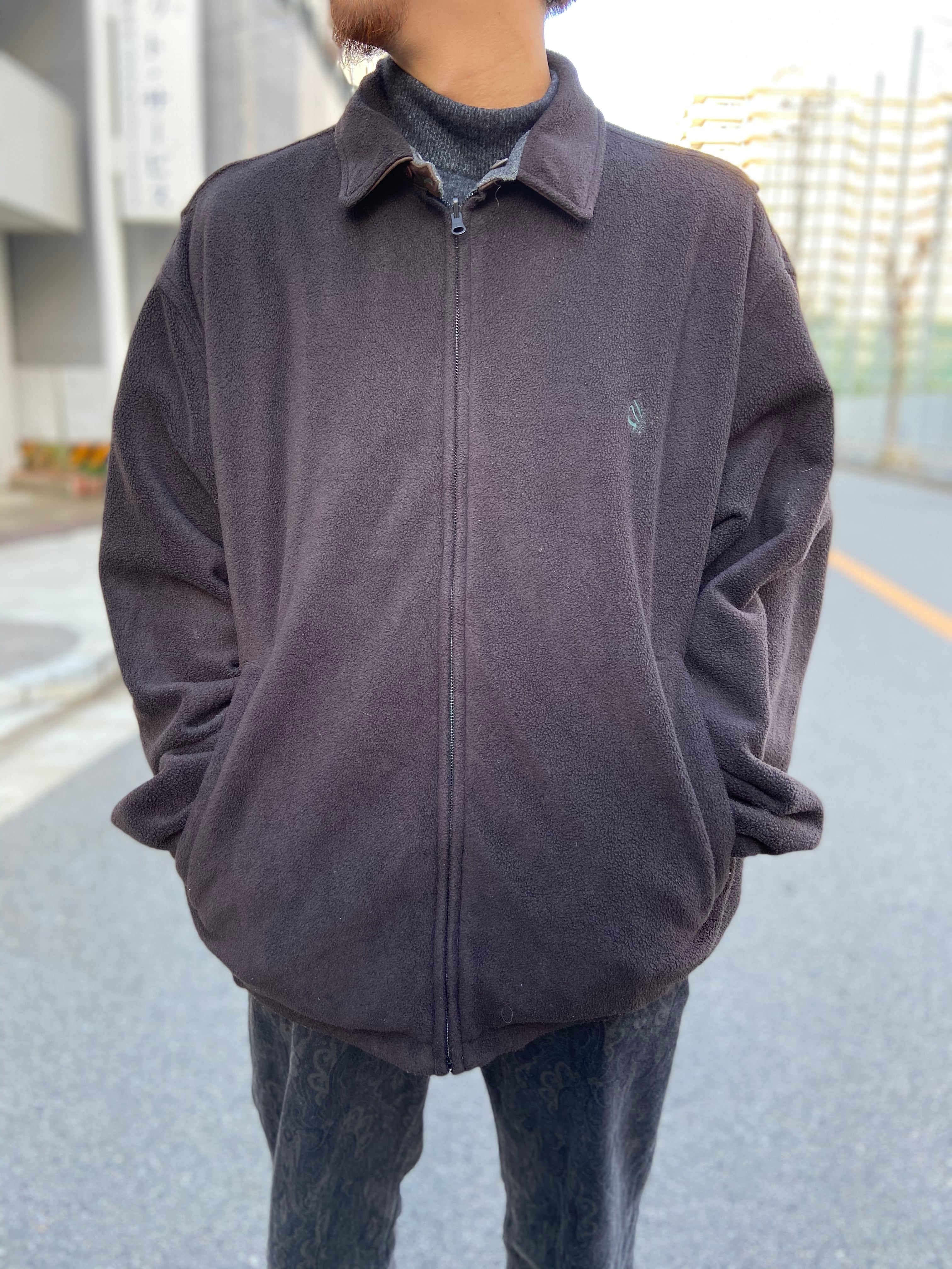 【90s ノーティカ】リバーシブル レザー襟 スウィングトップブルゾン フリース