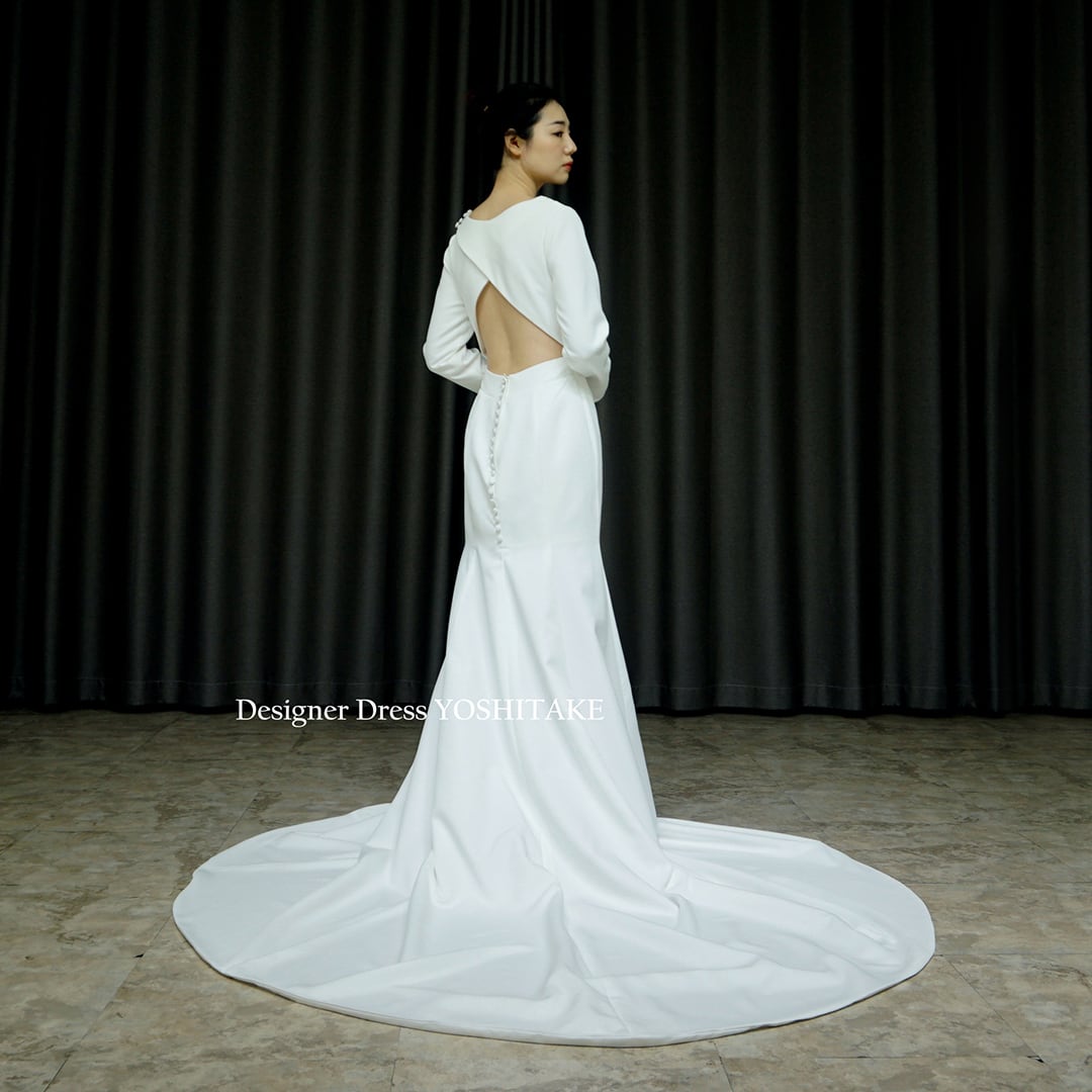 【サンプルドレス】ウエディングドレス マーメイドロングスリーブドレス.シンプルクールな挙式用ドレス.ウエディングドレス Y1424