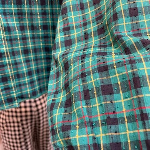 VINTAGE 50's green check round collar blouse