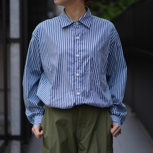 ts(s)ティーエスエスBengal Stripe Cotton Nylon Stretch Cloth / Baggy Fit Shirt Blue