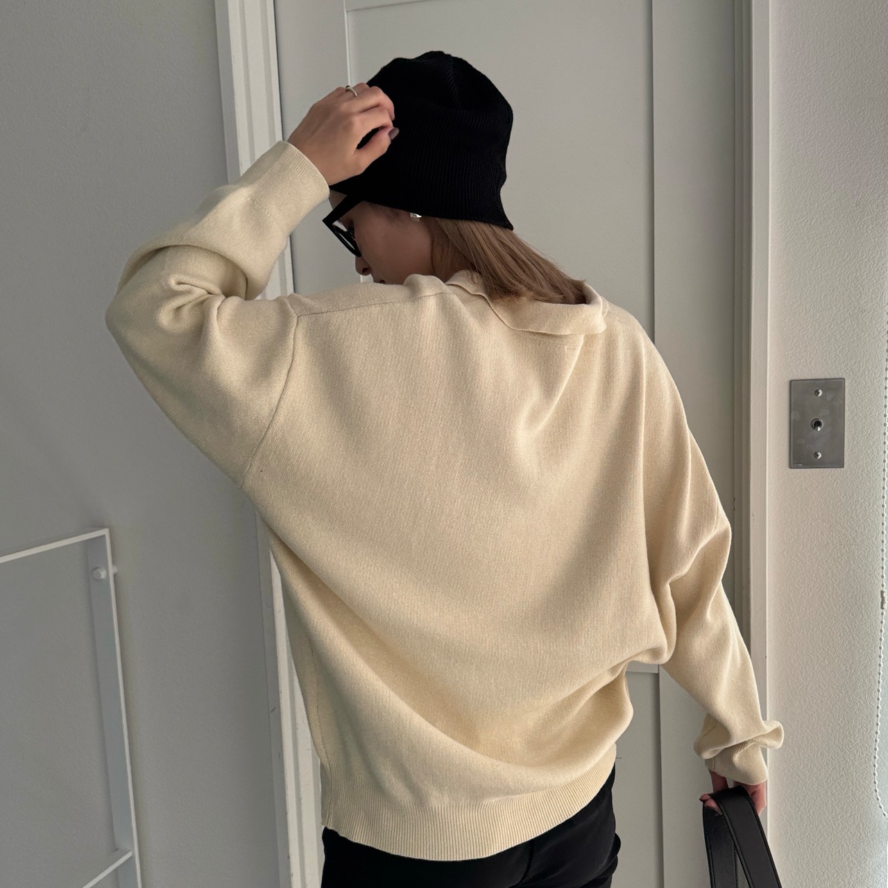 ロゴ刺繍ルーズシルエットポロknit/クリーム