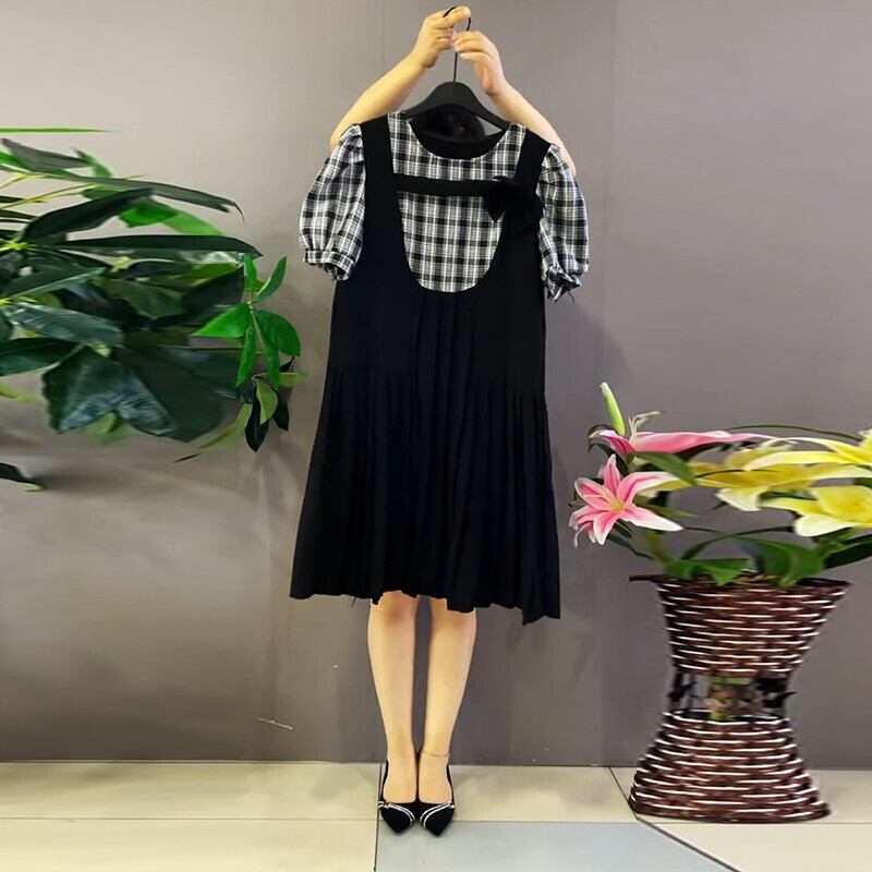 ドレス プリーツサマールーズスカート リボン 大きめサイズ 夏物 ミックスインファッション683602380