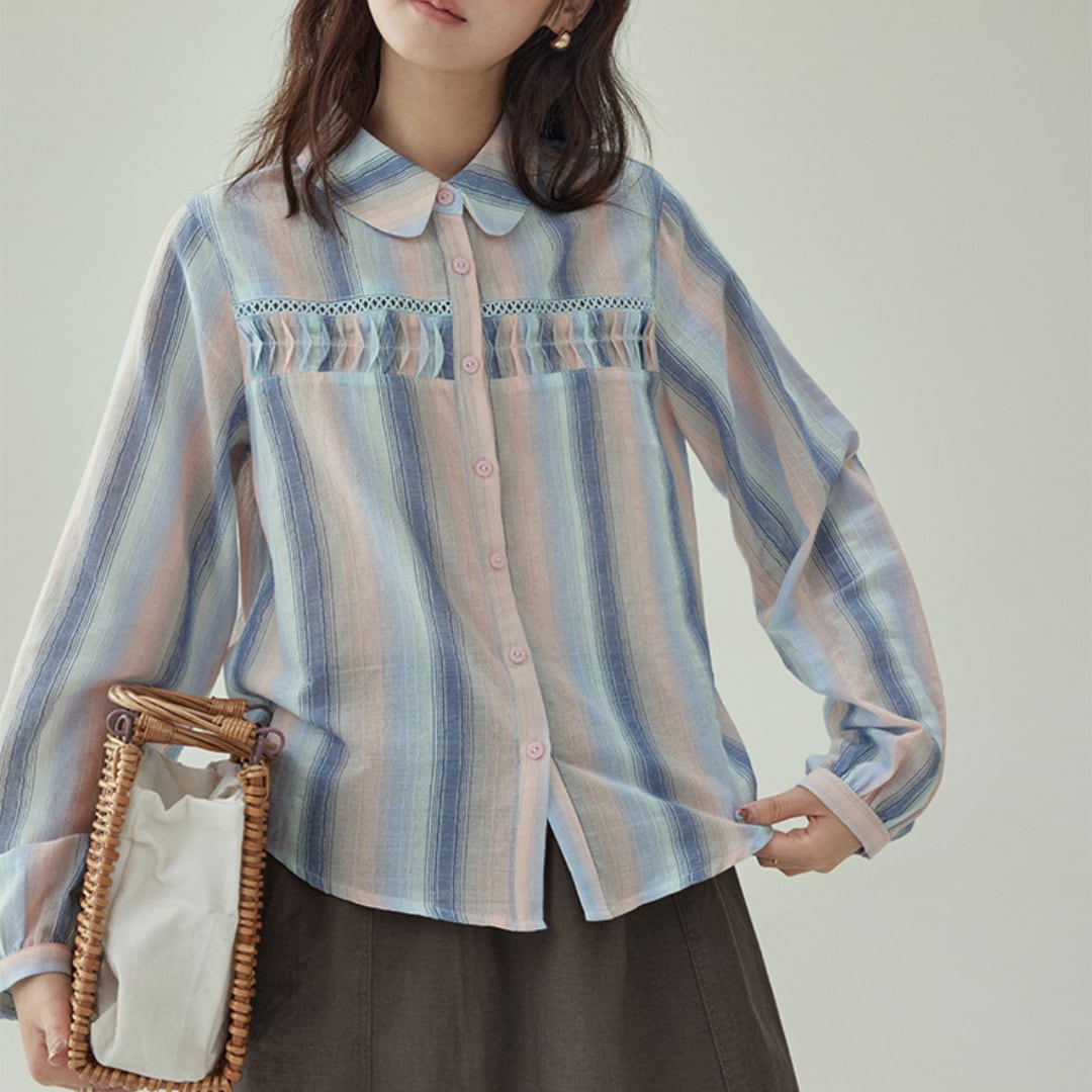 striped lace detail shirt