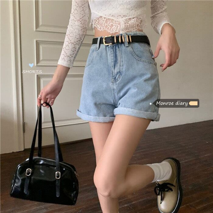 ジーンズ サマーウェストワイドレッグパンツ ルーズ薄手ショーツ 夏物 ブルマー ワイドパンツ モンロー71752132594