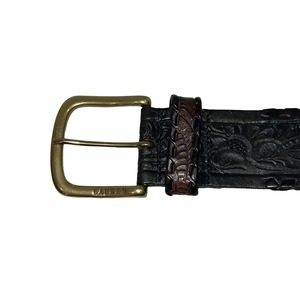 LAUREN RALPH LAUREN black color embossing wide leather belt