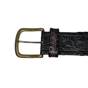 LAUREN RALPH LAUREN black color embossing wide leather belt