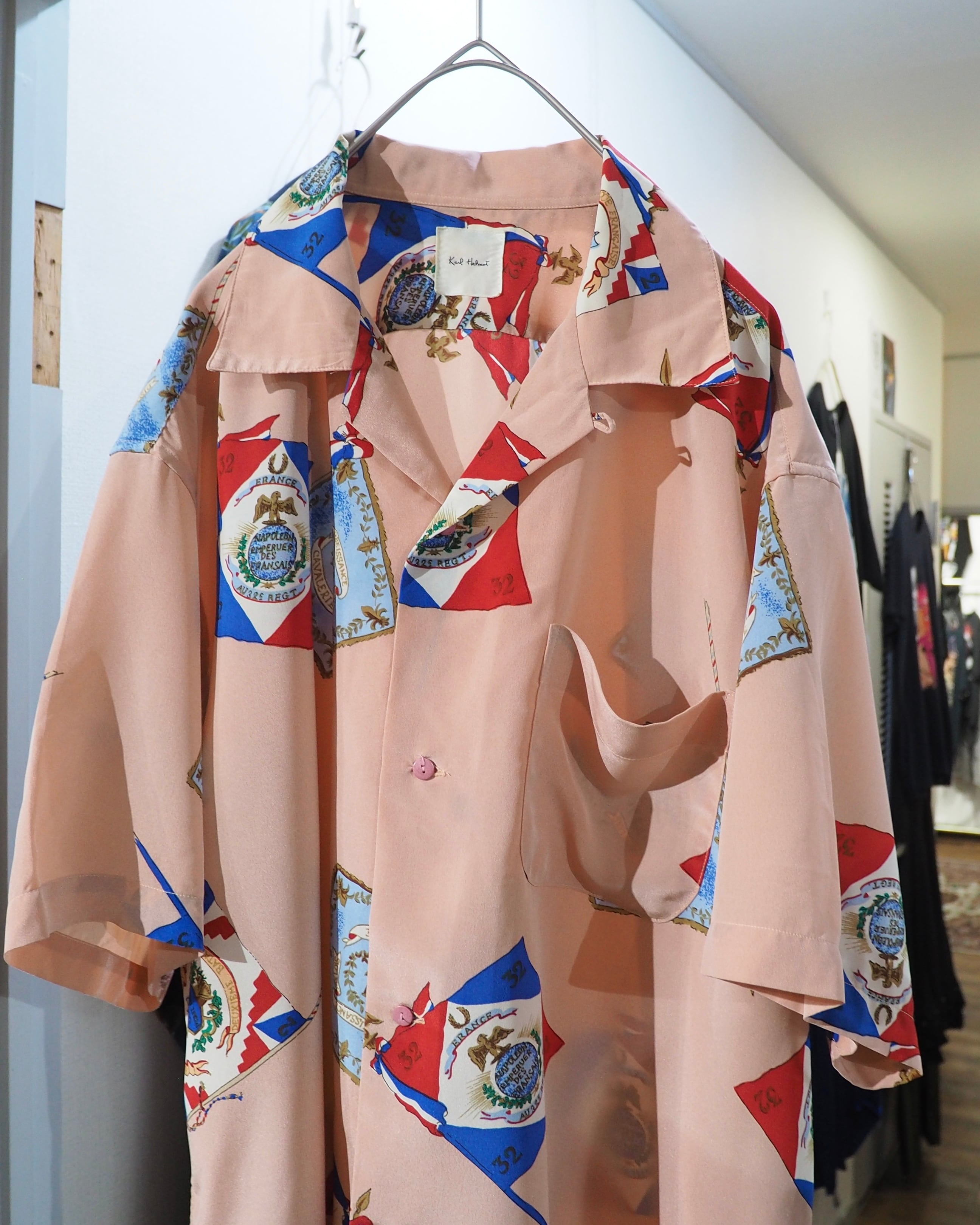1990s " Karl Helmut " Flag pattern Design vintage SS open Collar shirt