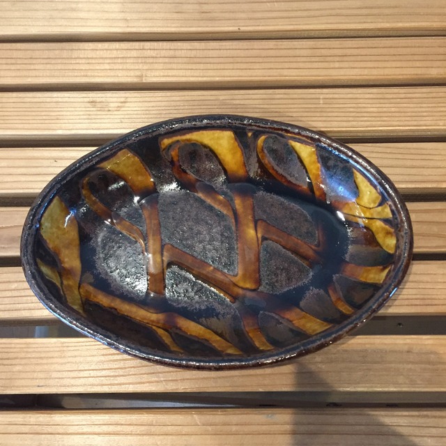 小代焼ふもと窯 スリップウエア 楕円鉢（小）