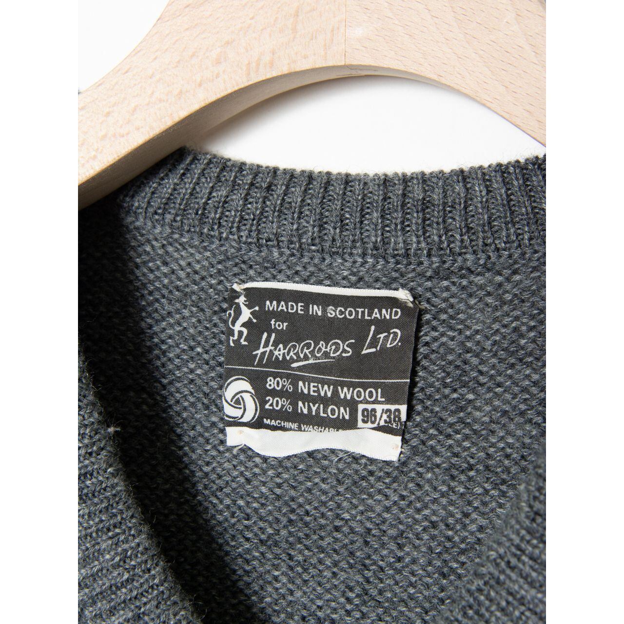 【Made in Scotland】For Harrods wool-nylon v-neck sweater(スコットランド製 ハロッズ別注 ウール ナイロンVネックニット セーター)10d