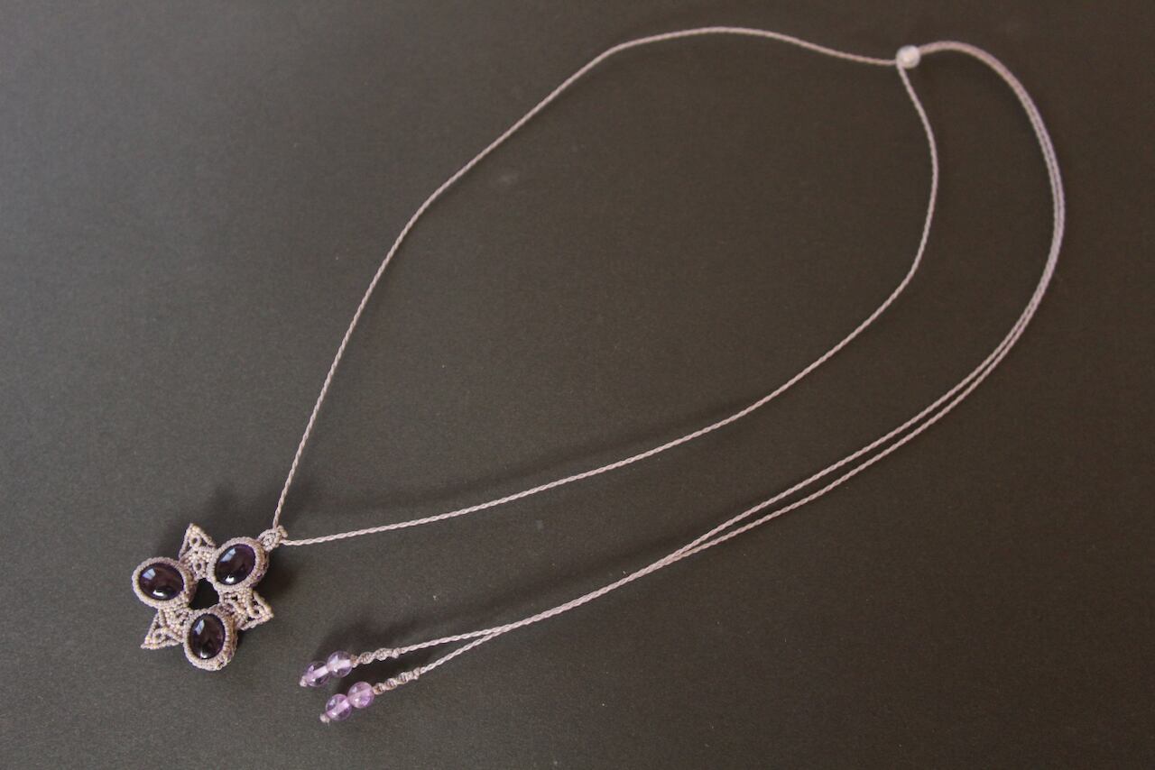 Amethyst micro macrame hexagram pendant