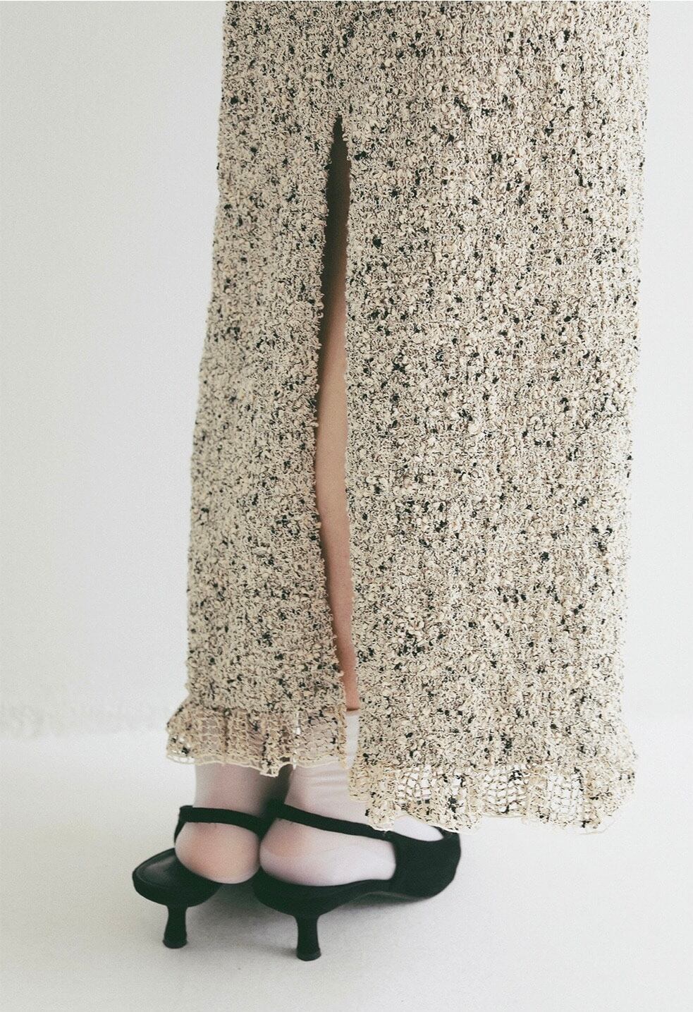CLANE MIX MESH GATHER SKIRT -IVORY- | Chapel