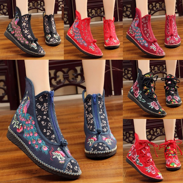 【TANGDUシリーズ】★チャイナ風靴★ 4color 2タイプ 刺繍靴 お靴 シューズ サイズ34-41 レディース クジャク 花柄