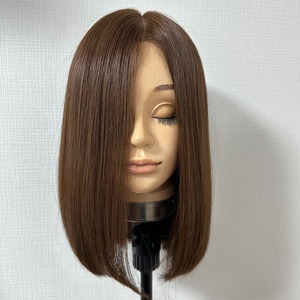 毛量減 羽ウィッグ 35cm 未カット ブラウン系 スキンレース生え際タイプ 百合子ウィッグレミー人毛100%
