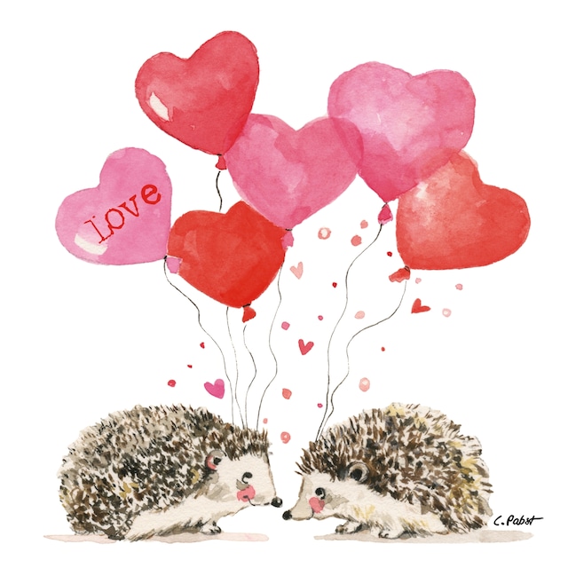 【Paperproducts Design】バラ売り2枚 ランチサイズ ペーパーナプキン Hedgehogs in Love ホワイト