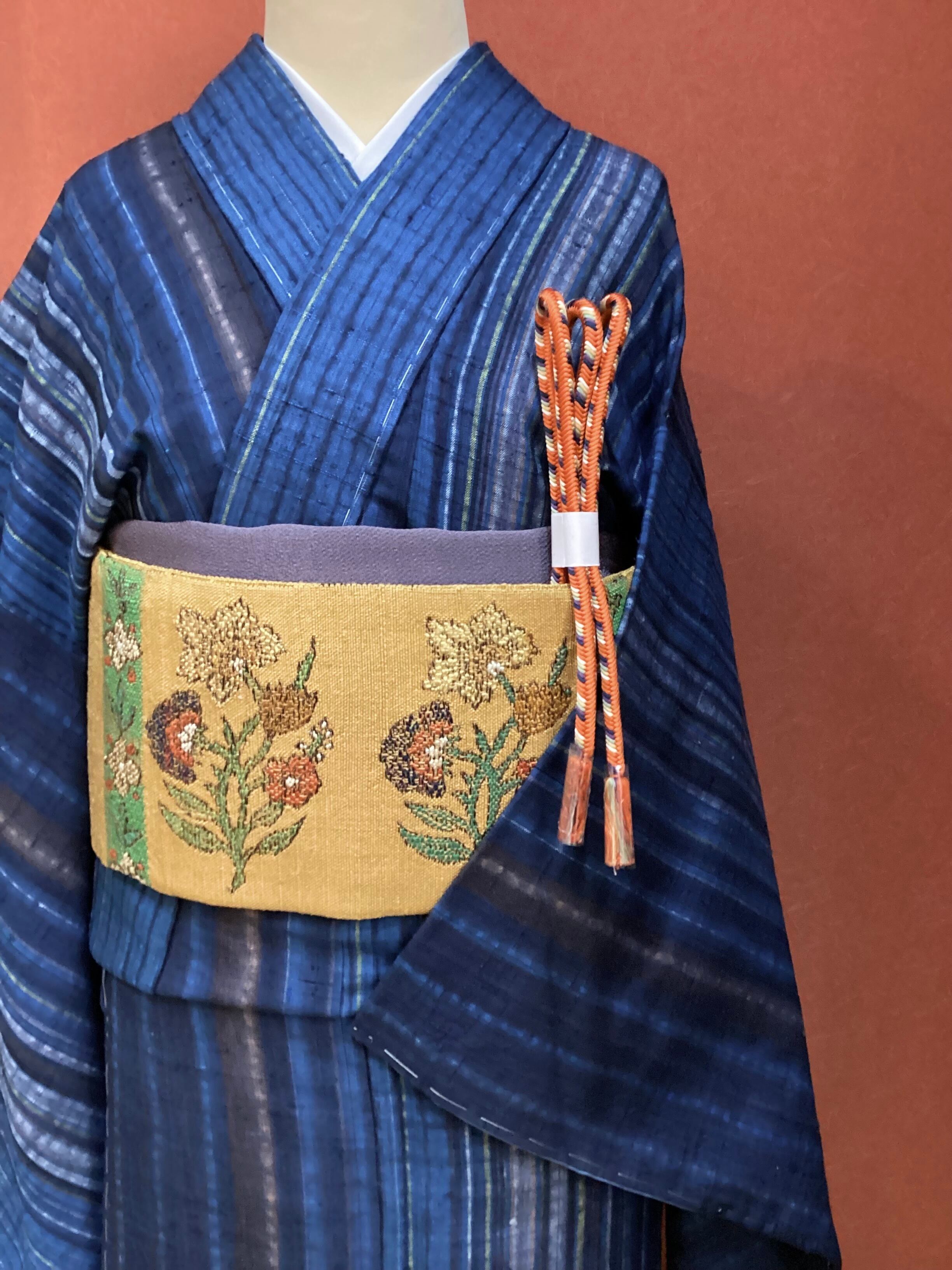 【単衣】正絹　上質な水色の小紋　花柄　身幅広め　居敷当てあり　ガード加工 単衣】正絹 上質な水色の小紋 花柄 身幅広め 居敷当てあり ガード加工