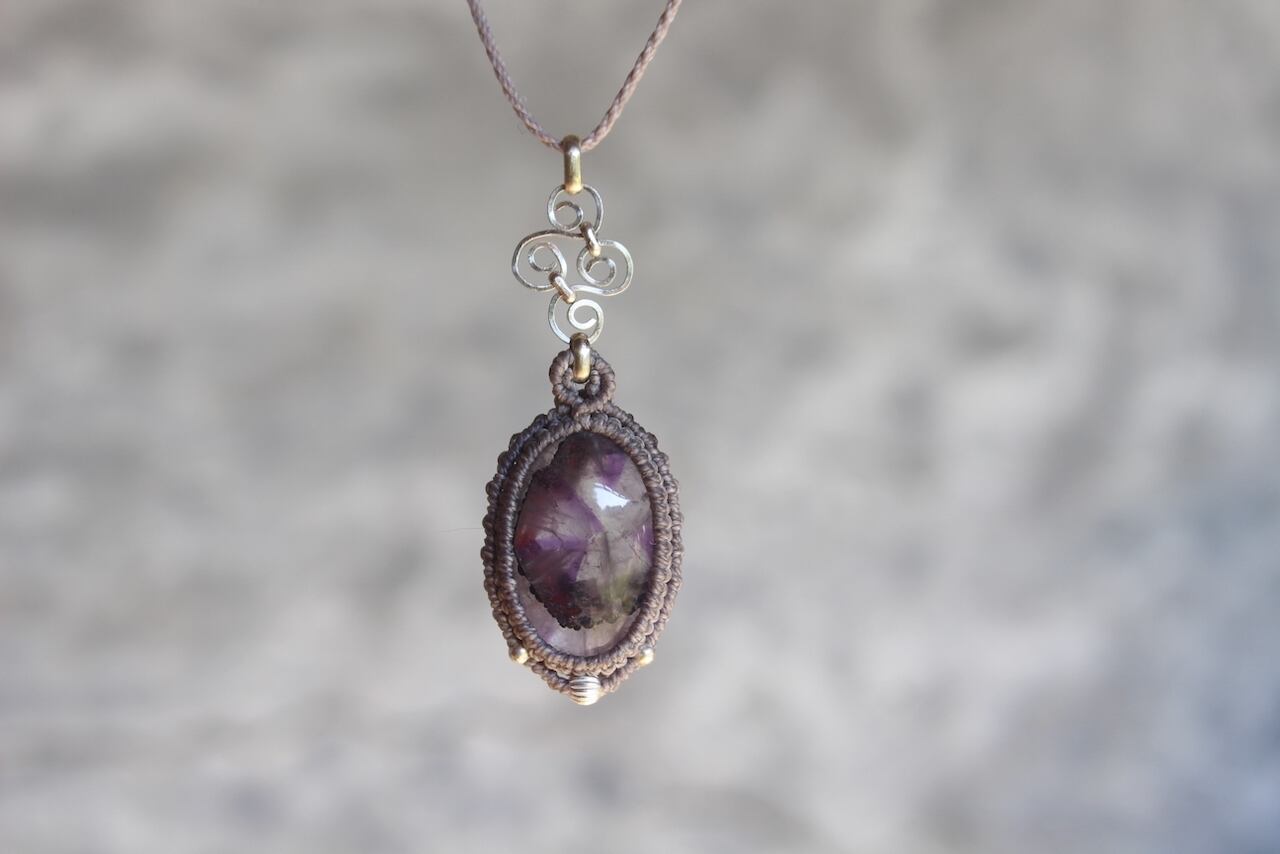Trapiche amethyst silver925 wirework micro macrame pendant