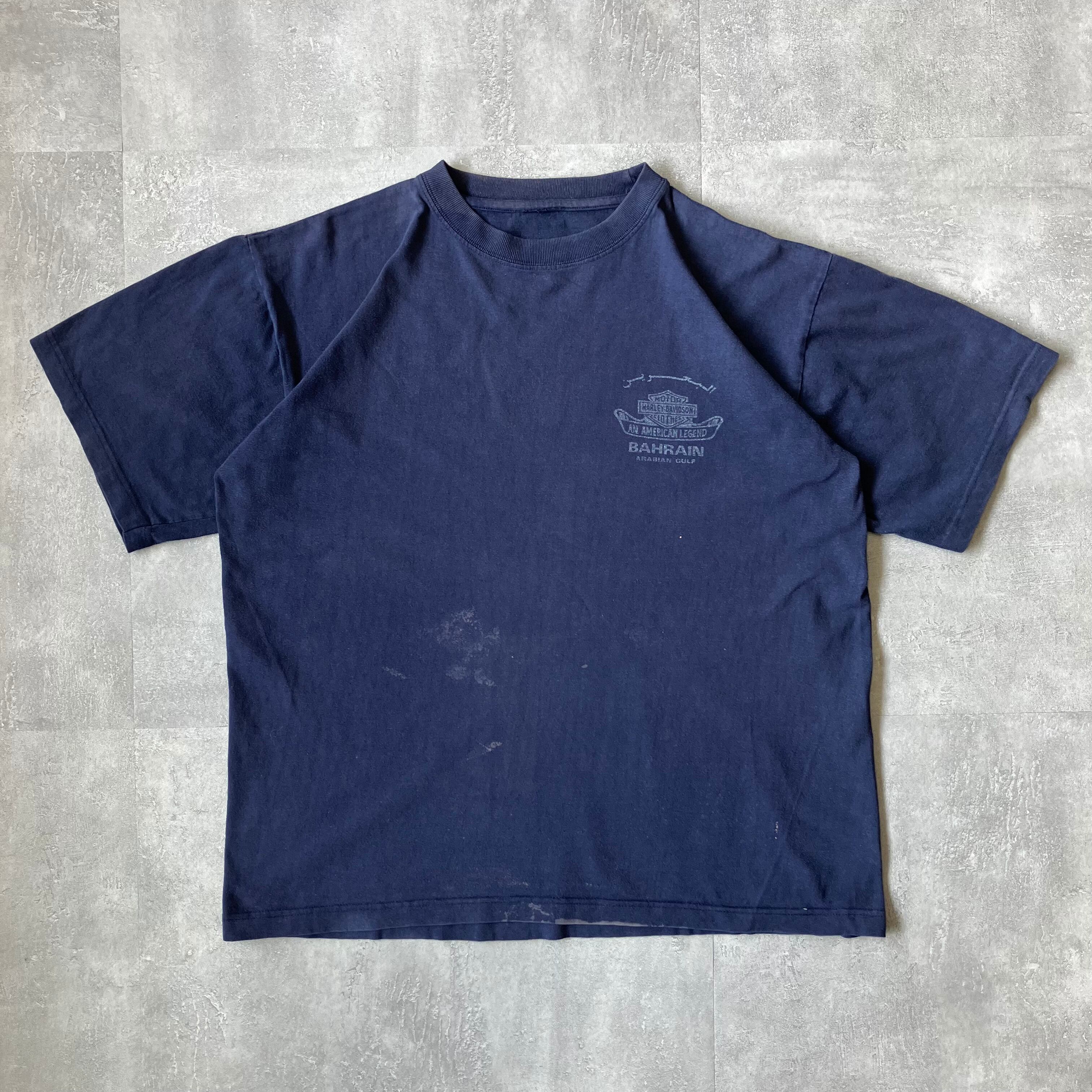 《L size》Harley-Davidson ハーレーダビッドソン プリントTシャツ 両面プリント ネイビー フェードボディ No.3197