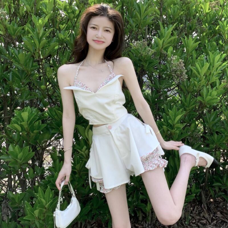 フローラルVネックハイウェストウェスト薄手ショーツ ブルマー 花柄 ステッチ ハンチェンe76160831670