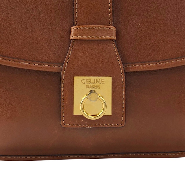 CELINE セリーヌ ショルダーバッグ ブラウン ガンチーニ レザー フラップ vintage ヴィンテージ オールド 4x8mbp