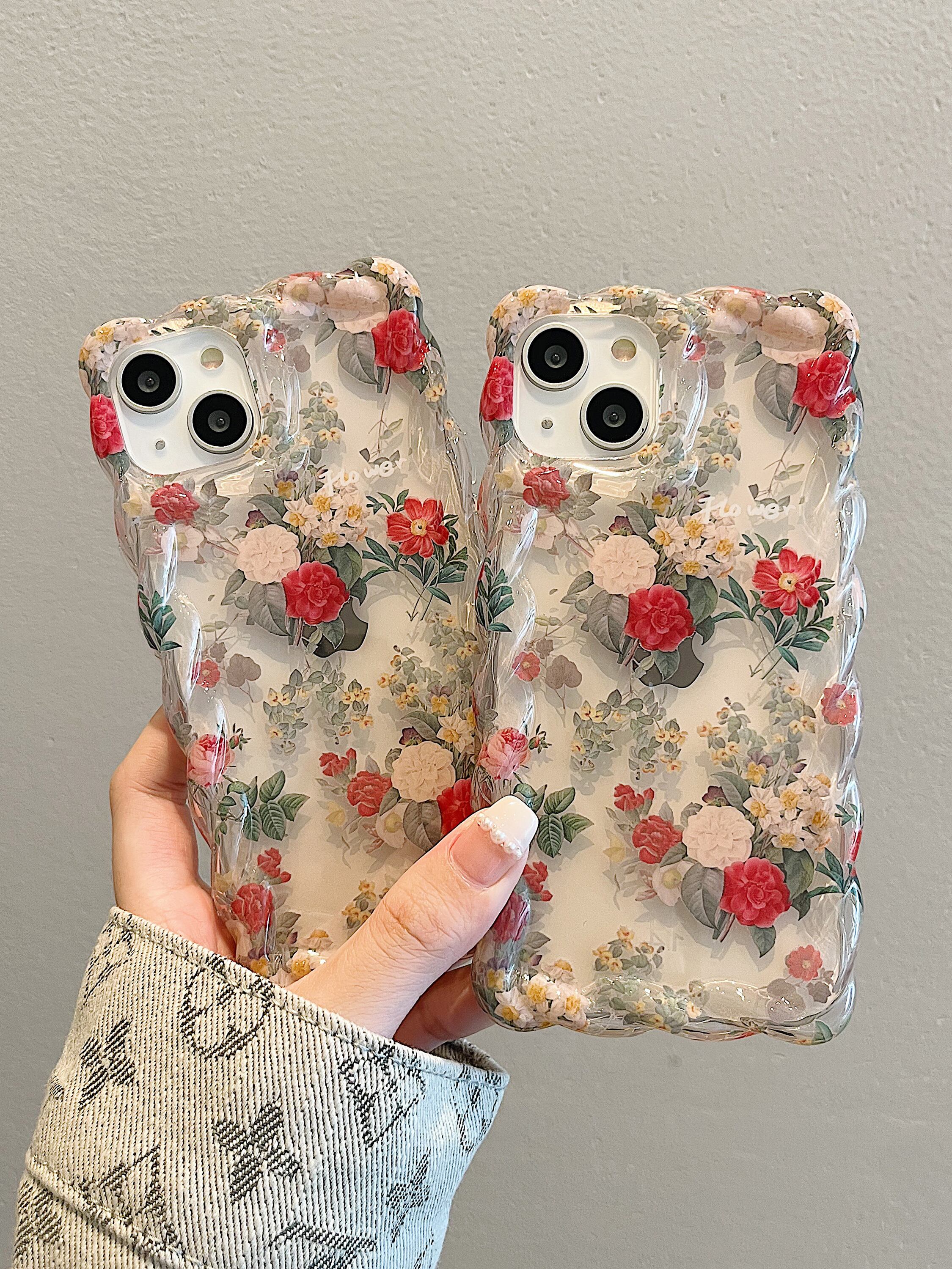 iPhone14 Pro Max/13/12ケース 花柄 フェミニン かわいい 立体