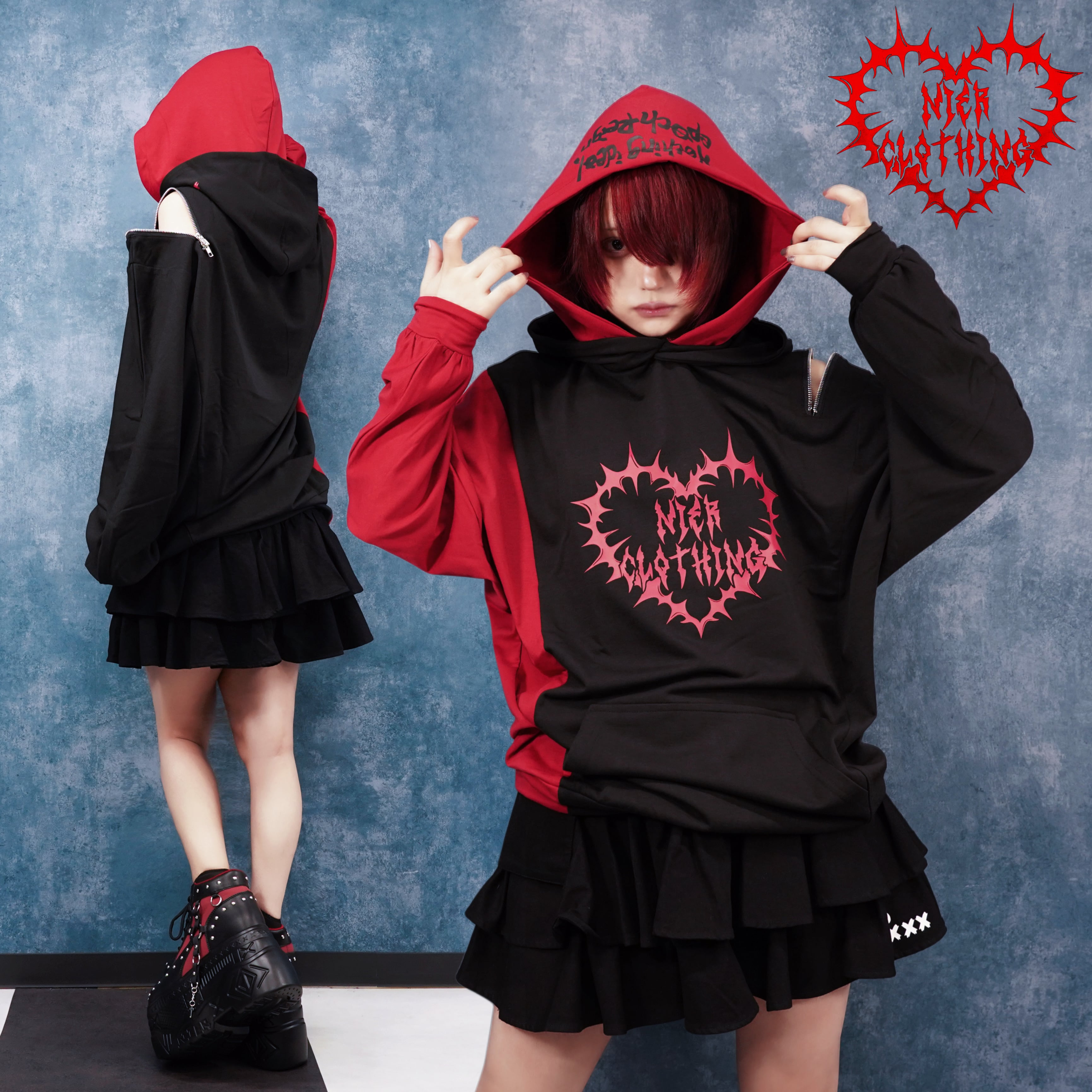 先着55点限定新作半額SALE》W HOOD BICOLOR PARKA【RED×BLACK】 | NIER
