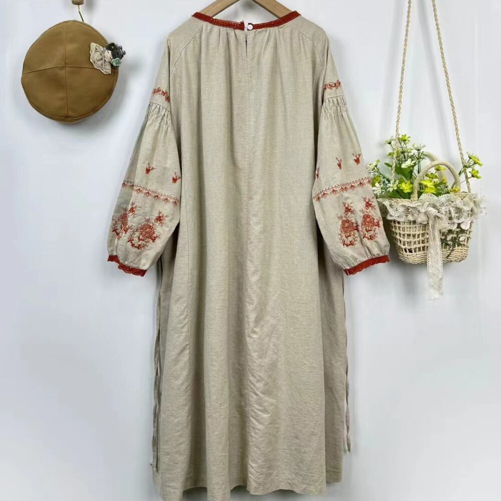 [雪柳]国風刺繍リボン長袖刺繍ワンピース女リボンリボンリボン春 刺繍リボン（ワンピース｜レディースファッション）の通販