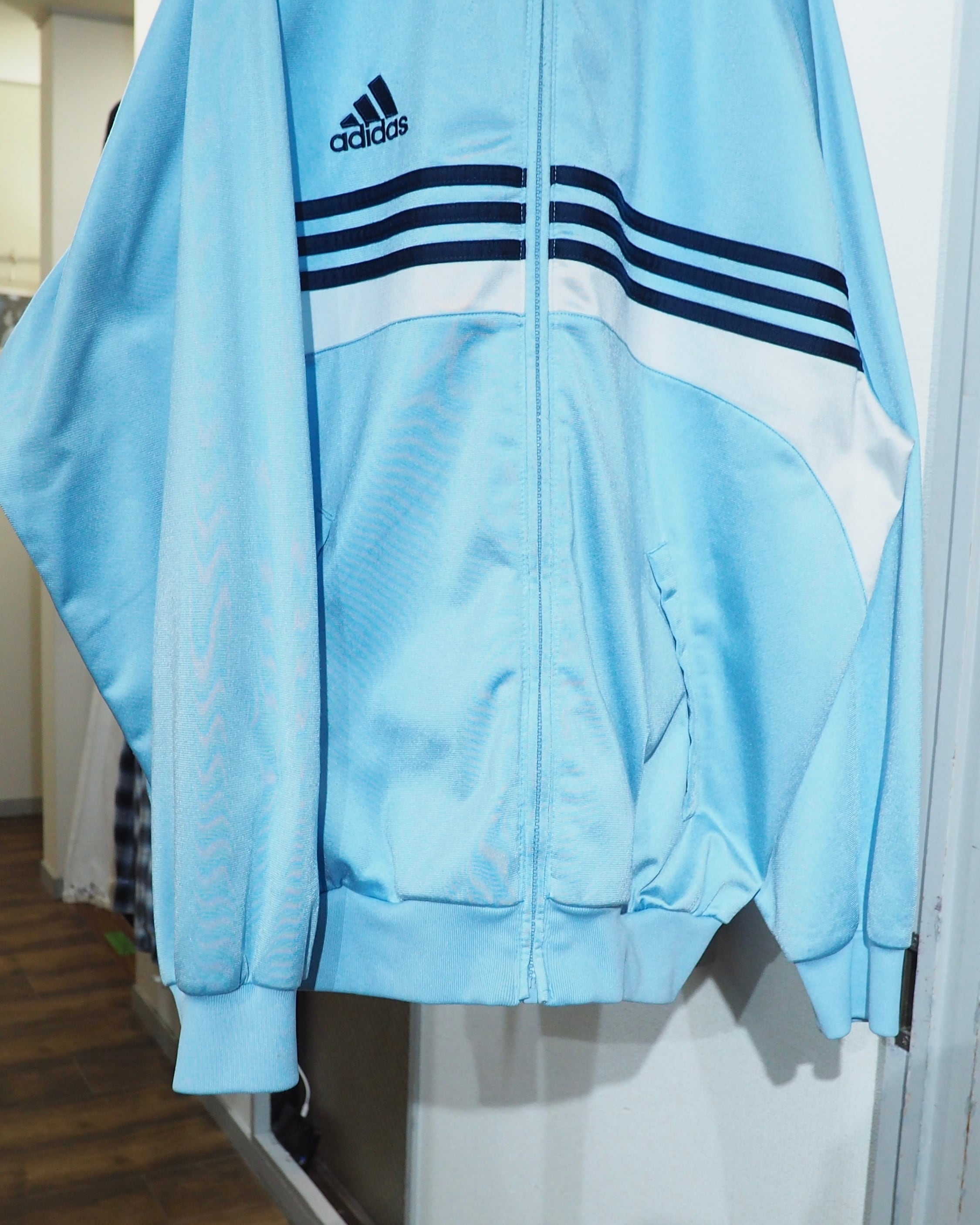 2000s ” adidas ” Shiny Light Blue × Three Line Embroidery Over silhouette Track jacket