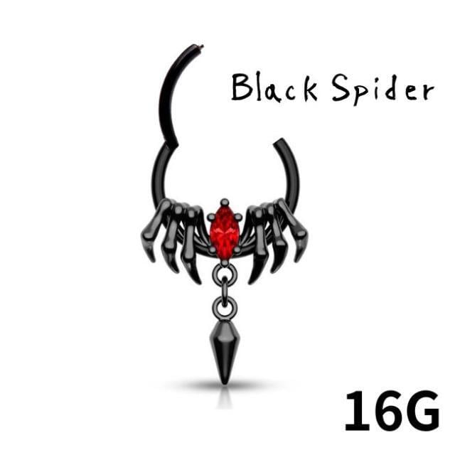 ボディピアス 16G ブラックスパイダー ハロウィンピアス ワンタッチ