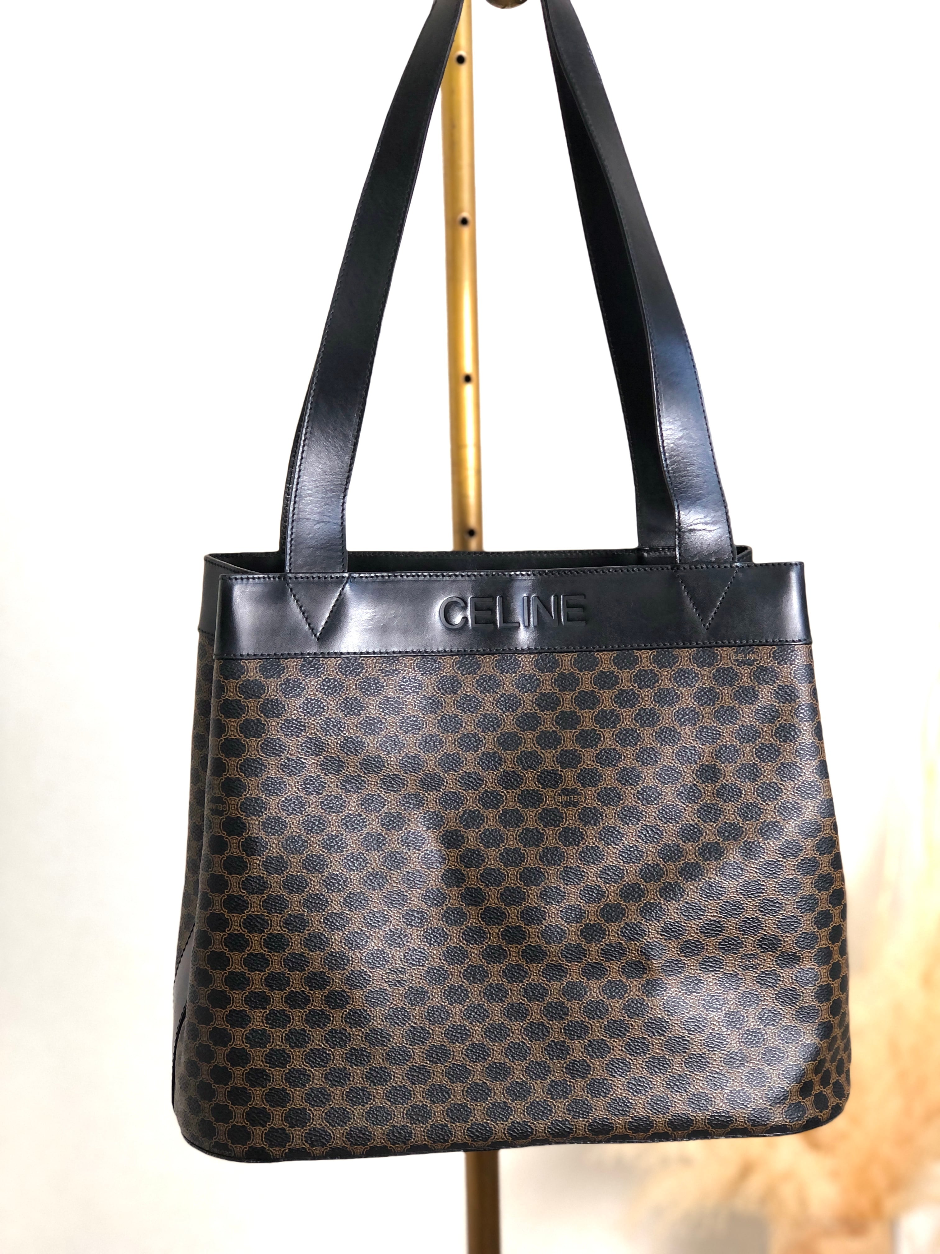 CELINE セリーヌ マカダム ショルダーバッグ ブラック ロゴ PVC レザー