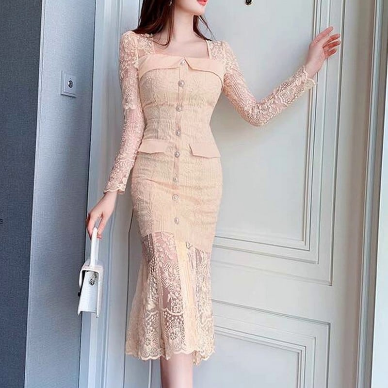 レースマーメードミディアムドレス L00017