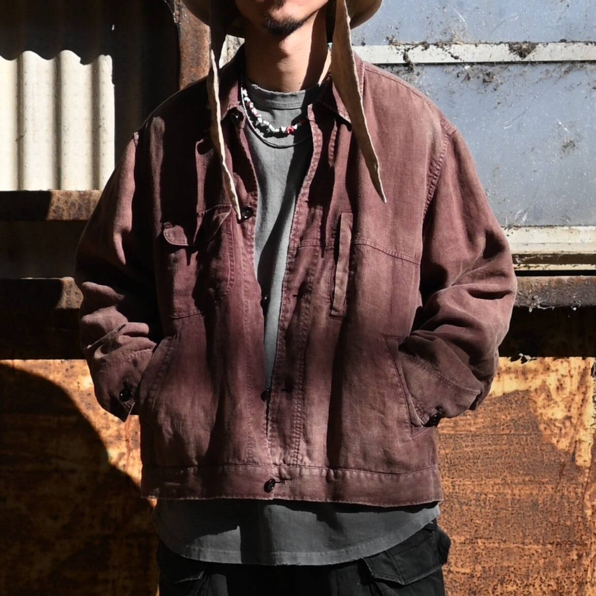 ANACHRONORM / FADED SULFUR DYED LINEN UTILITY JACKET | GANKO
