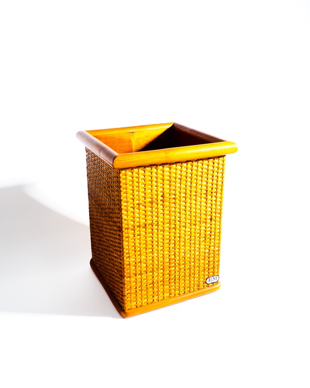 Rattan & Wood Mini Trash Can